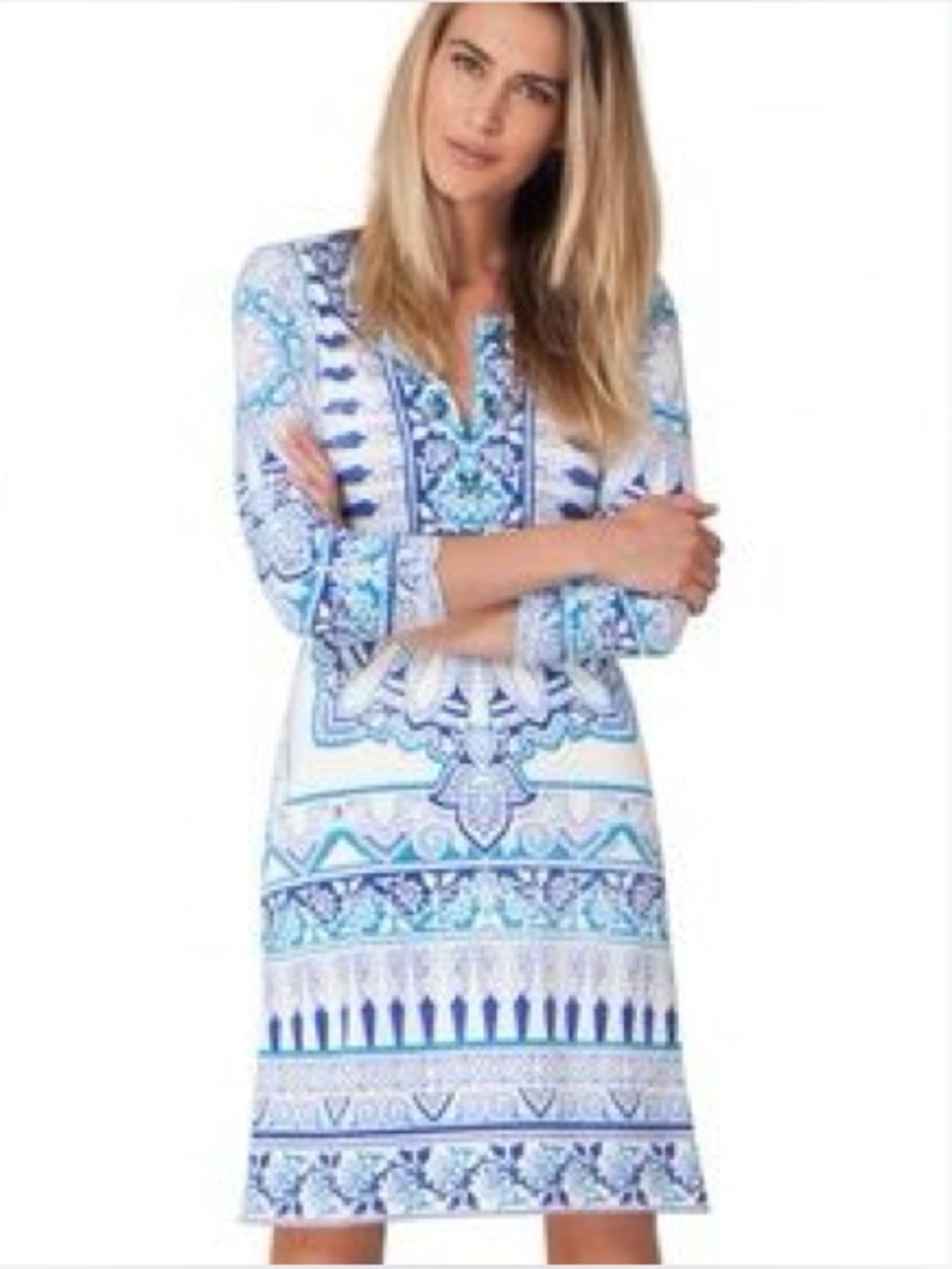 NWT Hale Bob | Blue White Paisley Print Shift Dress, Size M